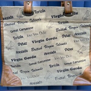 Vintage 70’s Font Virgin Island Brown and Tan Canvas Tote Bag